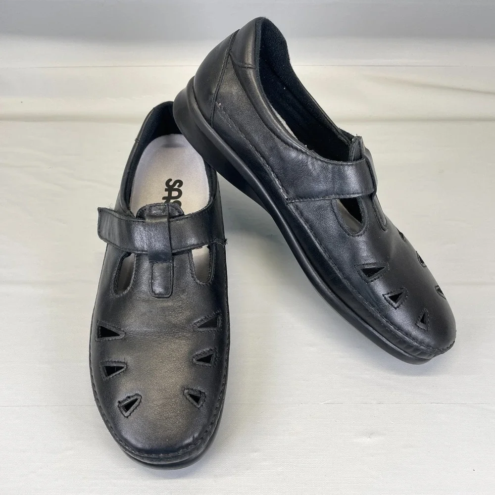 SAS Roamer Shoes Womens Size 9.5 M Black Leather Tripad Comfort Casual Sandals